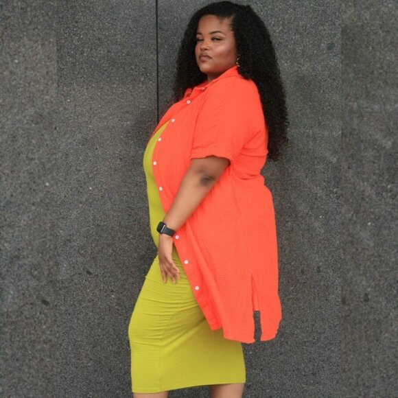 LARGE Orange Short Sleeve Cardigan - Picture 3 of 3